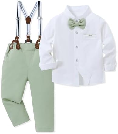 SANMIO Boys Formal Suit with Bowtie and Suspenders 5-10 Years