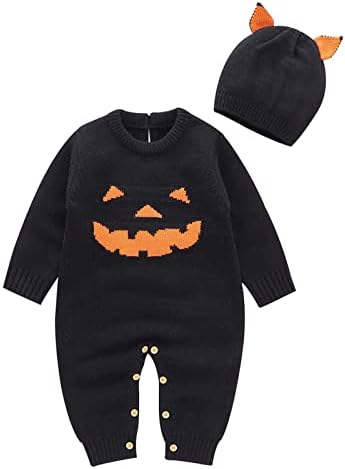 My First Halloween Outfit Baby Boy Girl Knit Jumpsuit with Hat