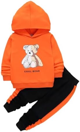 GOLLUNER Toddler Boy Plaid Bear Hoodie Set