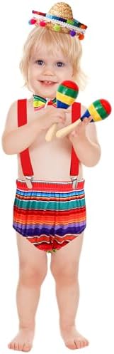 Geyoga Baby 1st Birthday Mexican Outfit suspender cake smash Halloween costume
