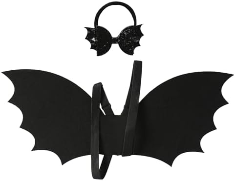 JiaDuo Halloween Bat Costume for Kids Black Wing and Bow Headband