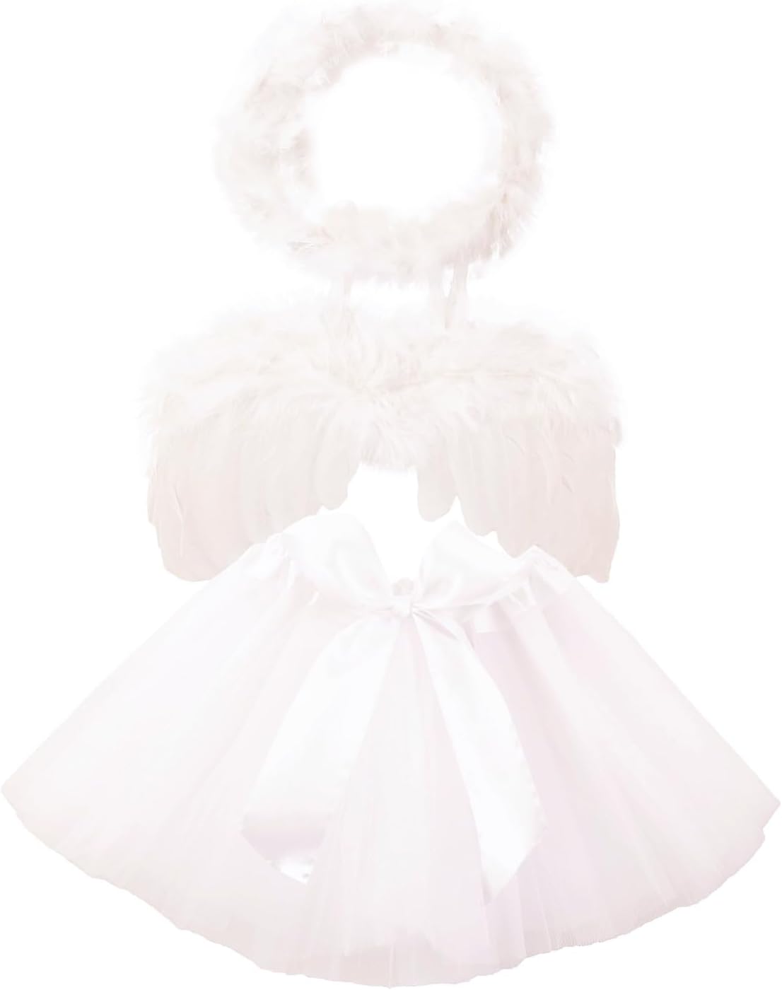 Baby Tulle Tutu Skirt Dress with Angel Wing Halo Outfit Set