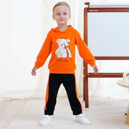 GOLLUNER Toddler Boy Plaid Bear Hoodie Set