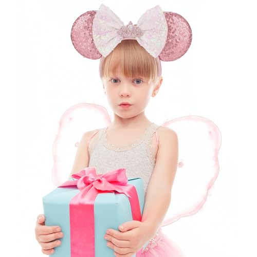 4-Piece Mouse Ear Headband Set - Sequin Design for Kids Adults