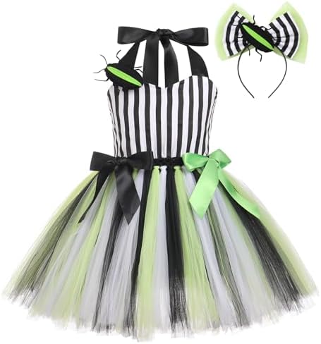 Fancy Halloween Costume Black and White Striped Tulu Dress for Girls