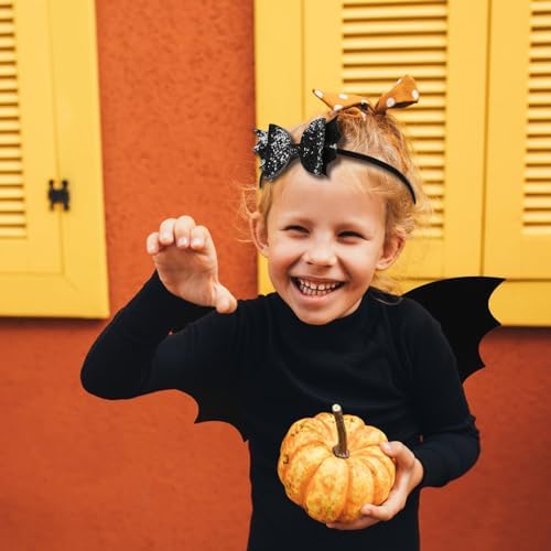 JiaDuo Halloween Bat Costume for Kids Black Wing and Bow Headband