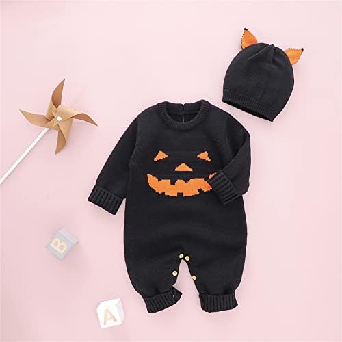 My First Halloween Outfit Baby Boy Girl Knit Jumpsuit with Hat