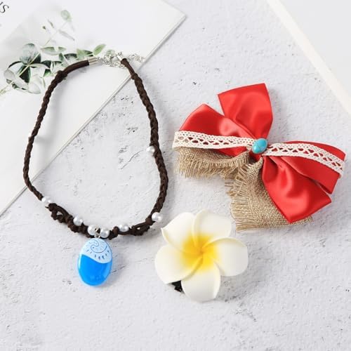Princess Costume Accessories - Red Hair Bow Necklace and Flower Clips