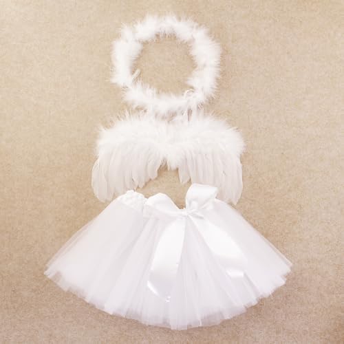 Baby Tulle Tutu Skirt Dress with Angel Wing Halo Outfit Set