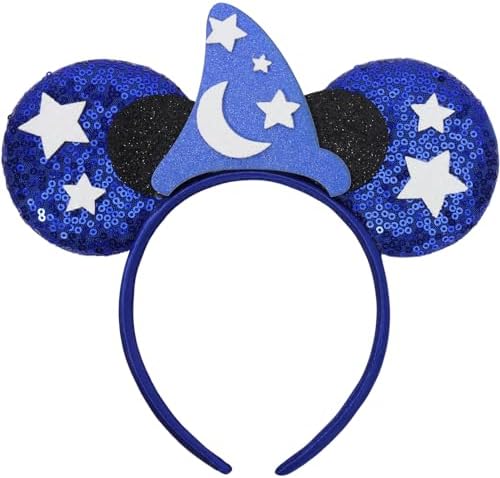 ETLUK Mouse Ears Headband - Blue Wizard Park Ears Sequin Bow