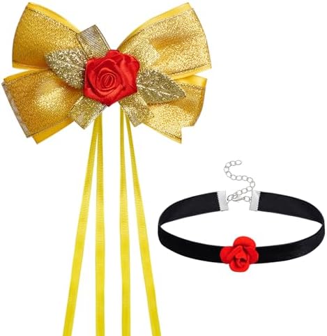 Princess Dress Up Accessories Yellow Hair Bow Rose Necklace