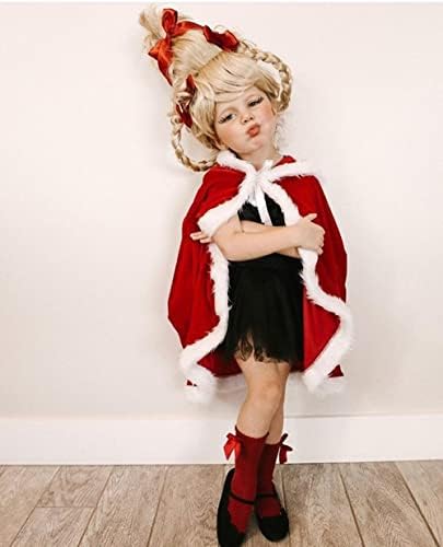 Christmas Cloak for Kids Winter Warmth Fur-trimmed Velvet-Kids Costume