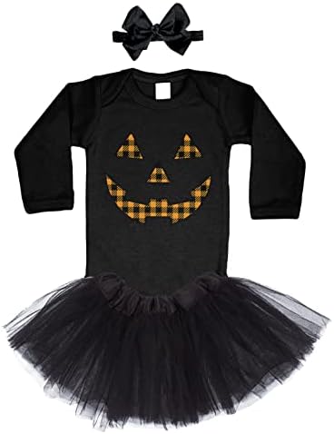 Tcombo Halloween Costume for Baby Girls - Plaid Pumpkin Face Set