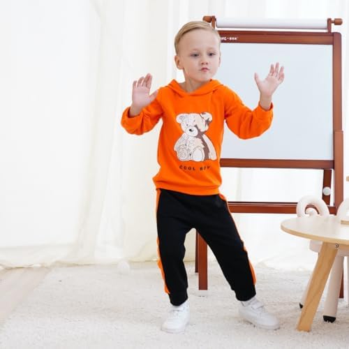 GOLLUNER Toddler Boy Plaid Bear Hoodie Set