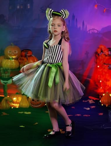Fancy Halloween Costume Black and White Striped Tulu Dress for Girls
