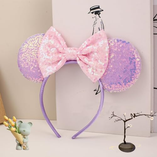 4-Piece Mouse Ear Headband Set - Sequin Design for Kids Adults