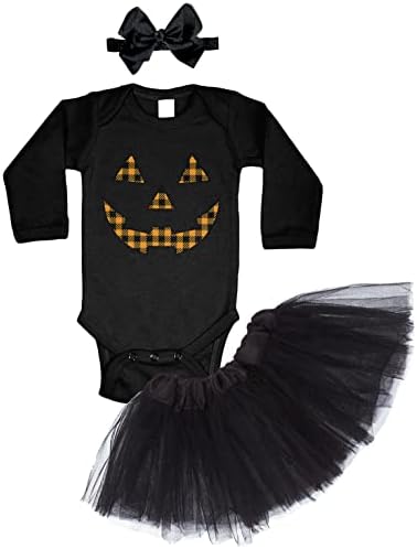Tcombo Halloween Costume for Baby Girls - Plaid Pumpkin Face Set