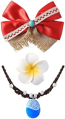 Princess Costume Accessories - Red Hair Bow Necklace and Flower Clips