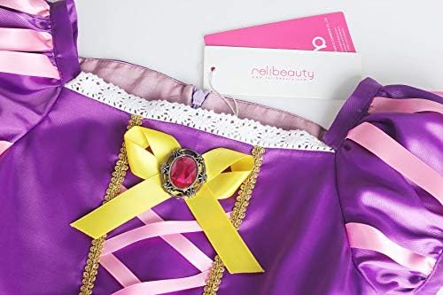 ReliBeauty Girls Dress Puff Sleeve Princess Costume 6-7 Purple with Accessories