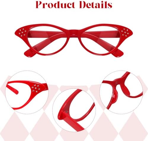4PCS 50s-60s Cat Eye Glasses 4 BlackWhiteRedPink for Halloween Cosplay
