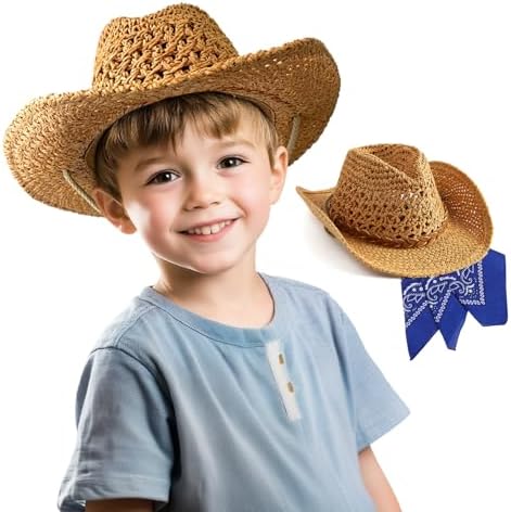 SeptCity Kids Cowboy Hat with Bandana for 2-5 Year Olds