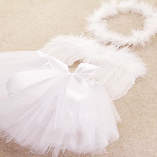 Baby Tulle Tutu Skirt Dress with Angel Wing Halo Outfit Set