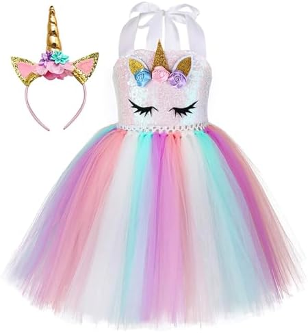 Shimmer Unicorn Dress for Girls 1-10Y