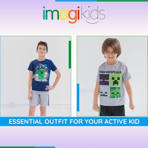 Minecraft Characters Graphic T-Shirt and Mesh Shorts Set for Kids