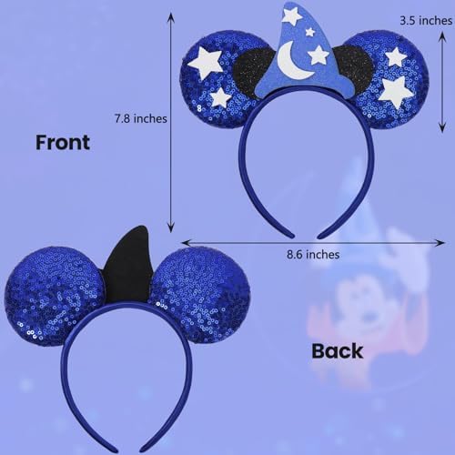 ETLUK Mouse Ears Headband - Blue Wizard Park Ears Sequin Bow