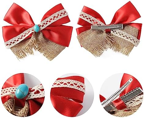 Princess Costume Accessories - Red Hair Bow Necklace and Flower Clips