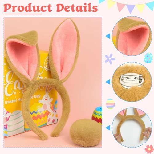 Easter Bunny Ears and Tail Set Brown Texture