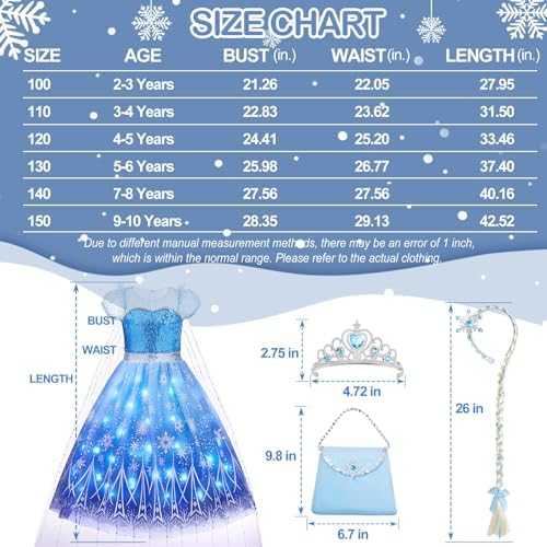 Davvew Princess Lights Up Dress Halloween Christmas Toddler Dress Up