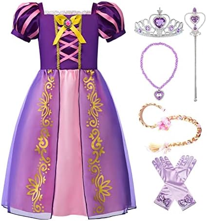ReliBeauty Girls Dress Puff Sleeve Princess Costume 6-7 Purple with Accessories