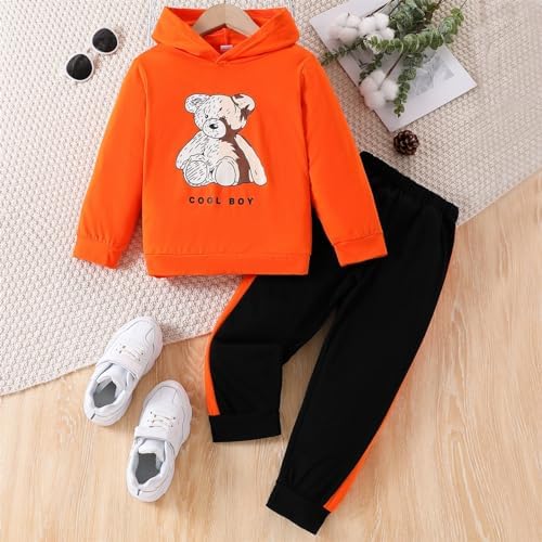 GOLLUNER Toddler Boy Plaid Bear Hoodie Set