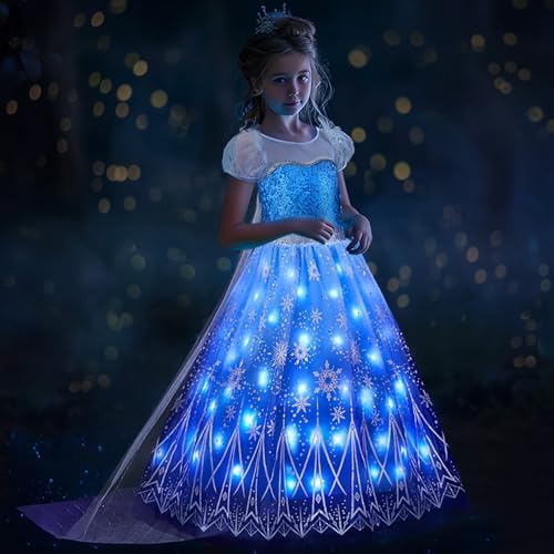 Davvew Princess Lights Up Dress Halloween Christmas Toddler Dress Up