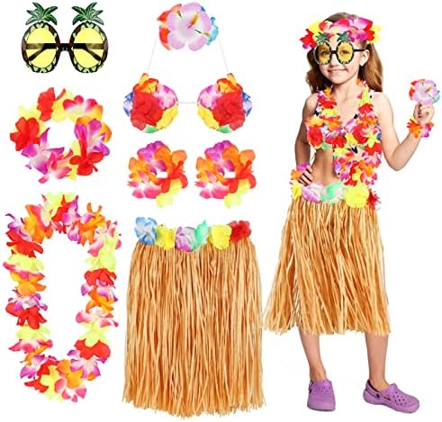 8-Piece Hula skirts for Girls Hawaiian Hula Dancing Kit