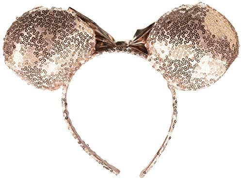 Minnie Mouse Sequin Ear Headband with a Rose Gold Bow