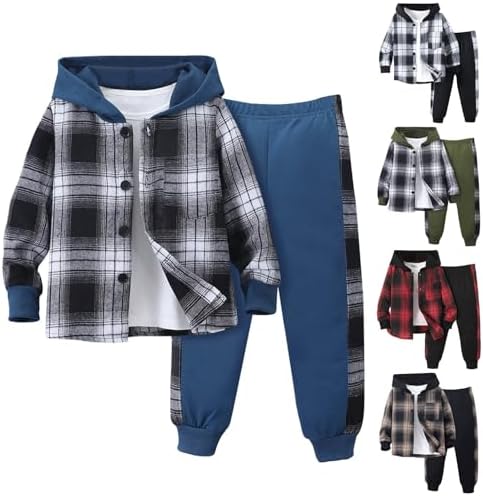 Boys Plaid Hoodie and Joggers Fall Winter Set