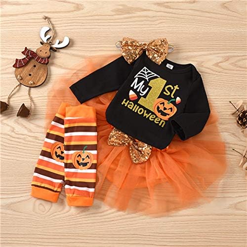 Baby Girls Halloween Outfit Set with Romper Tutu Skirt Leg Warmers Headband