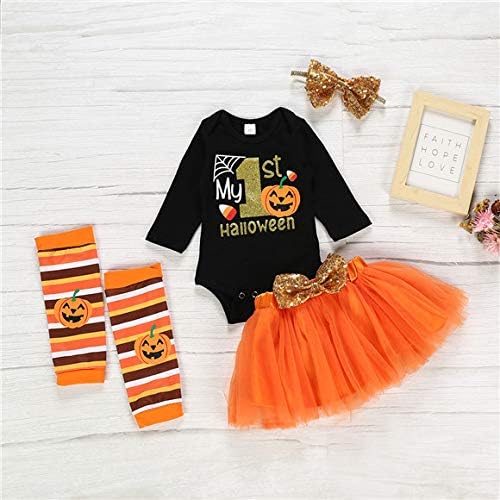 Baby Girls Halloween Outfit Set with Romper Tutu Skirt Leg Warmers Headband