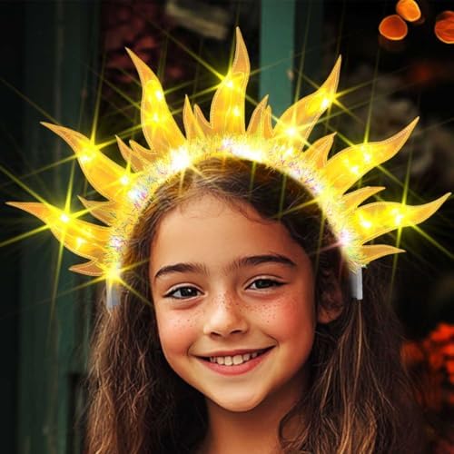 Yean Gold Flame Light-Up Fire Headband for Women Party Cosplay