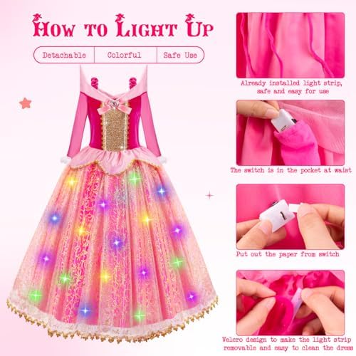 Meland Pink Princess Dress Up Set Light-Up Accessories for Girls