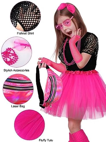AOTHSO 14-Piece 80s Girls Halloween Costumes Set for Cosplay