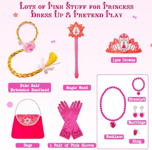 Meland Pink Princess Dress Up Set Light-Up Accessories for Girls