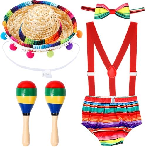 Geyoga Baby 1st Birthday Mexican Outfit suspender cake smash Halloween costume