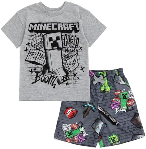 Minecraft Characters Graphic T-Shirt and Mesh Shorts Set for Kids