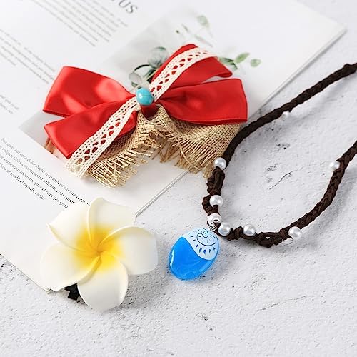 Princess Costume Accessories - Red Hair Bow Necklace and Flower Clips