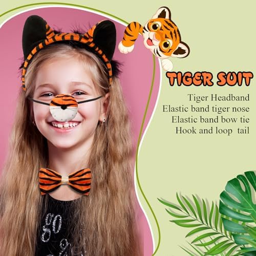 4 Pcs Carnival Kids Tiger Costume Kit with Bow Tie