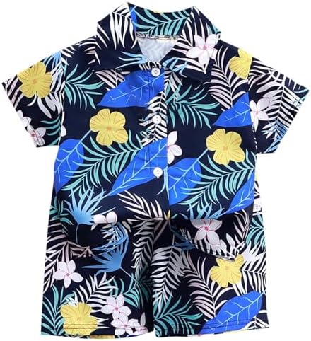 Casual Beach Outfits for Boys Hawaiian Vacation Shirts Shorts 2-15