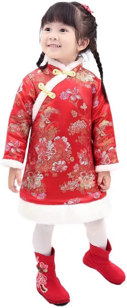 Baby Girls Dress Traditional Cheongsam Tang Quilted New Year Costume for Girls